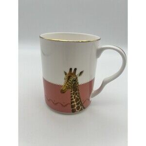 Yvonne Ellen Giraffe & Bee Mug Pink White Porcelain Tea Coffee Cup Gold Trim